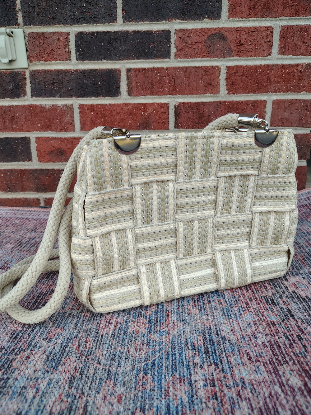 Warren Reed Made In Italy | Woven Cream Shoulder Bag with Braided Strap